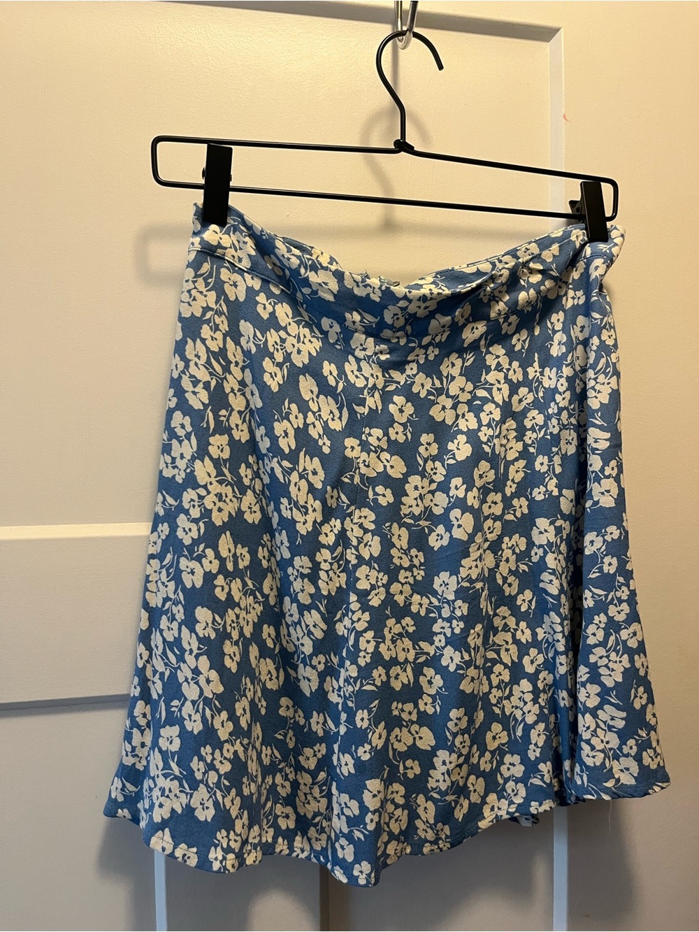Reformation Blue Floral Circle Skirt with White Blossoms